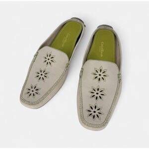 Vintage Cole Haan Sz 7.5 Slides Sandals Mules White Green Leather Casual Slip On
